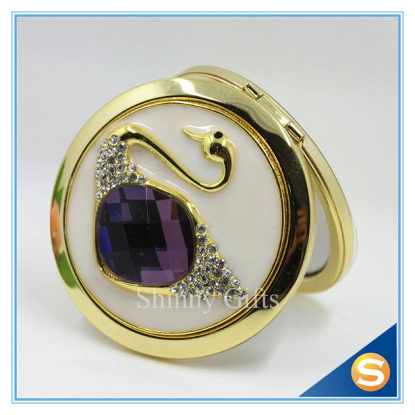 Shinny Gifts Elegant Swan Design Rhinestone Mirror Compact Mirror For Wedding Souvenir