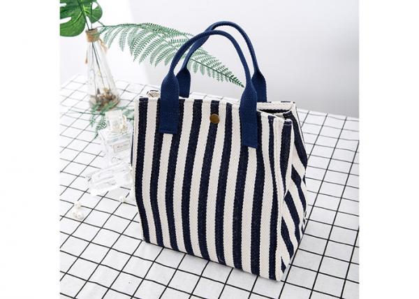 Reusable Lunch Cooler Bags Stripe Pattern With Pure Cotton Texture Handle