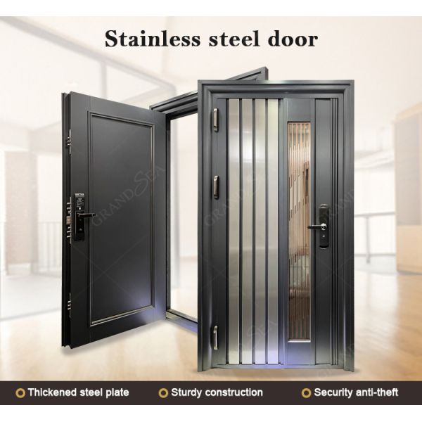 New Listed Modern Style Double Leaf Safety Emergency Exit Metal Door Fire Rated Strong Stainless Steel Door