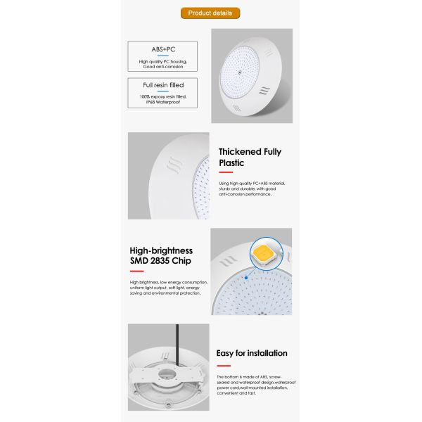 Wall Mounted Led Pool Light 260*40mm AC12V 42w Remote Control With ABS Housing Modern Style