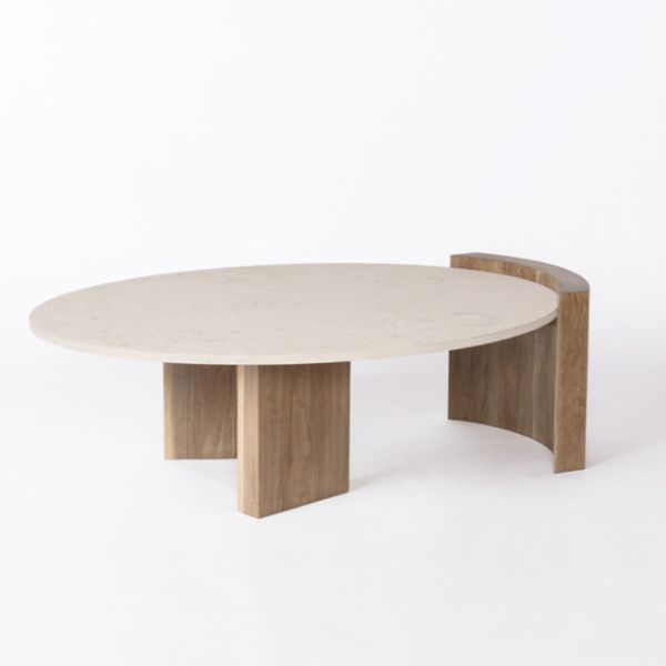 Wooden Base Ellipse Marble Topped Pedestal Coffee Table 129cm