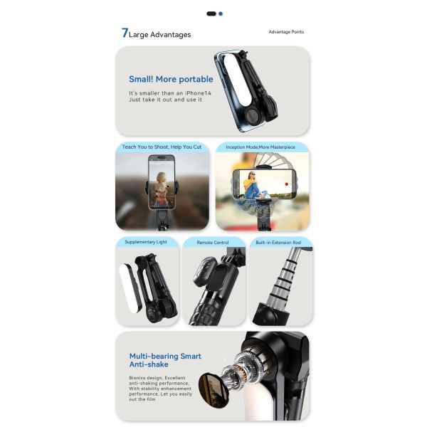 Essager Single-axis Gimbal Stabilizer Phone Holder With LED Fill Light Handheld Mobile Phone Stand