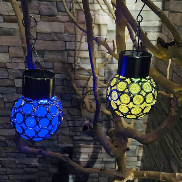 Solar garden light new hollow decorative hanging ball led light glass ball