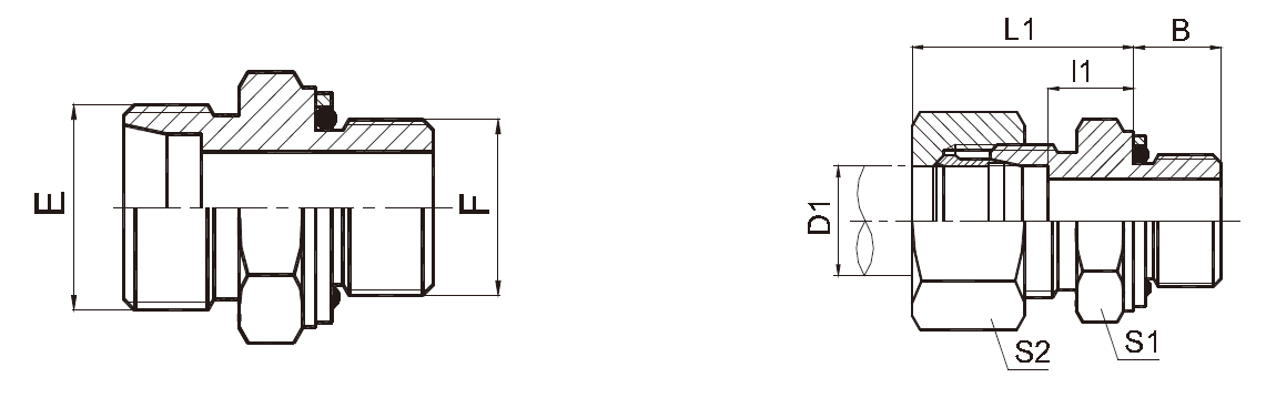 Brass DIN Hydraulic Fittings , O - Ring Metric Pipe Thread Fittings