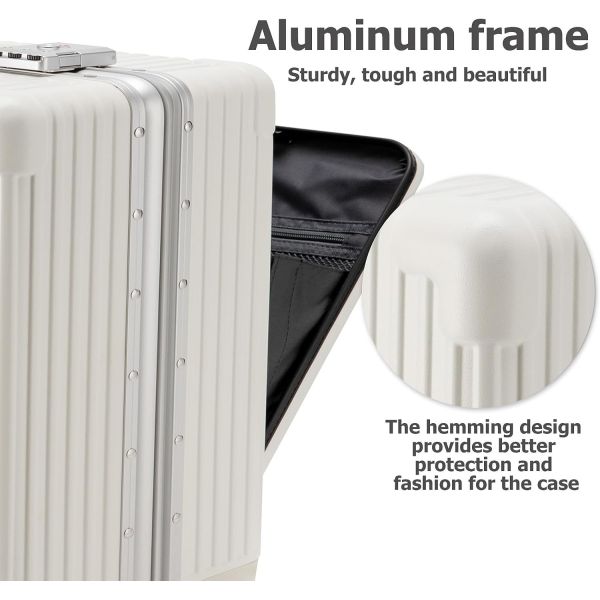 20in Aluminium Frame Hardside Spinner Wheel Luggage, Built-In TSA lock Carry on Suitcase, with Cup Holder & USB Port