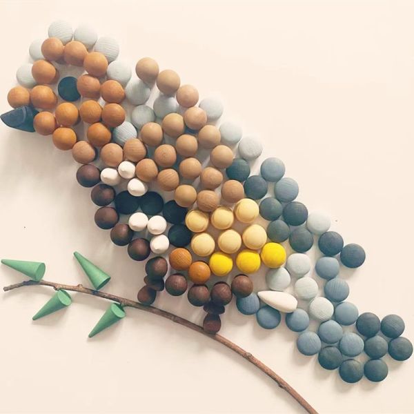 Baby Wooden Constructor Set Nordic Wooden Rainbow Blocks Loose Parts Montessori Educational Toys Children Toddler Baby G