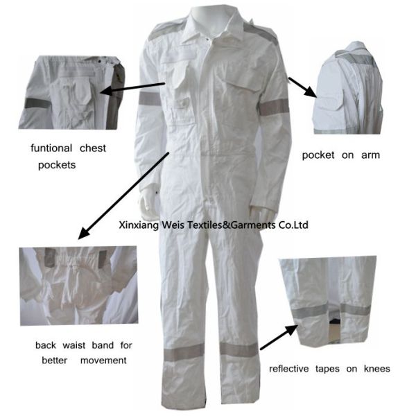 Pure White Silver Reflective Tapes 260gsm FR Cotton Coveralls