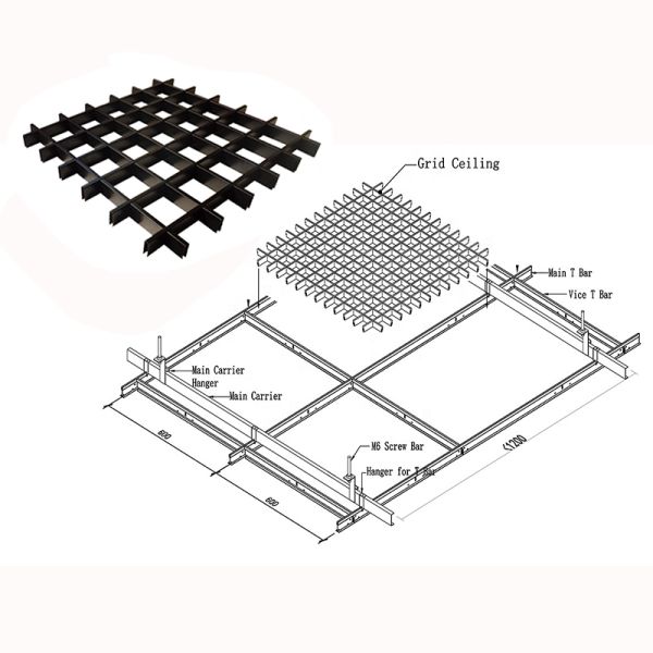 Latticed Grille Suspended Metal Ceiling Powder Coating False Square Grid ceiling for Sale