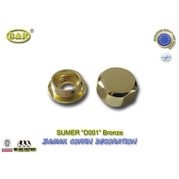 Quality coffin ornamental gold color coffin fitting D001 metal zamak screw cap cache-vis dia. 2cm for sale