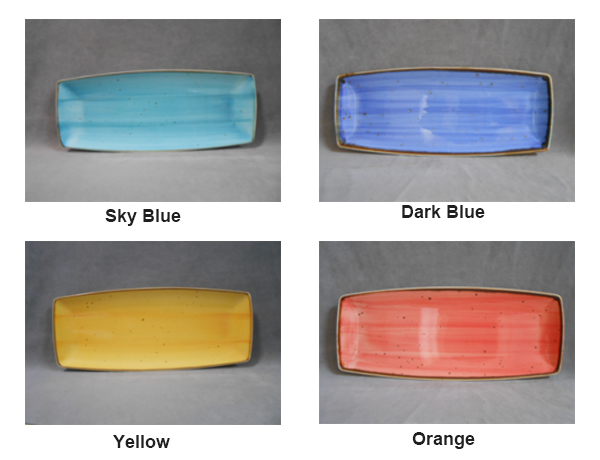 Modern Rectangle Ceramic Dinner Plate With Assorted Blue Color Glaze