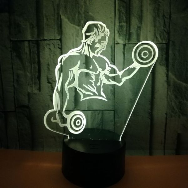Hot muscle man 3D night light Dumbbell fitness colorful touch remote control LED visual light Gift 3D table lamp