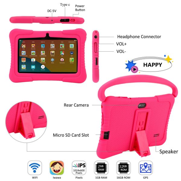 USB Charging Cute Kids Tablet PC Drop Resistance Allwinner Processor Quad Core