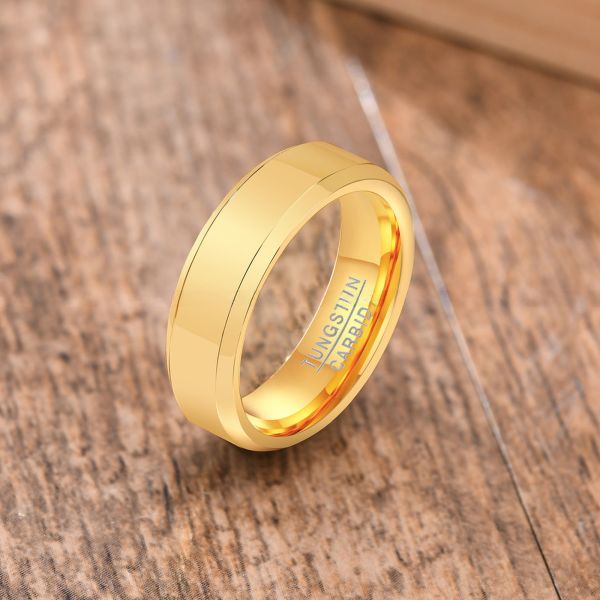 Basic Men's 6mm Tungsten Carbide Ring Polished Plain Silver Black Gold Rose Gold Comfort Fit Wedding Engagement Band Made