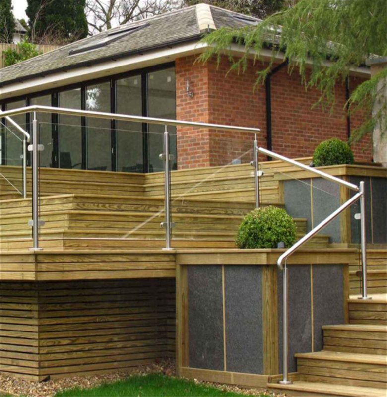 Balcony Building Railing Top - Mounted , Stainless Steel Post Glass Porch Railing