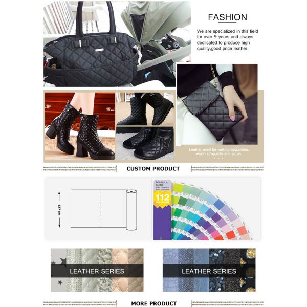 Wholesale quilted Synthetic embroidered PU shoe leather