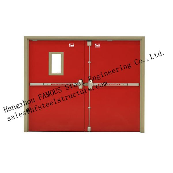 Galvanized Steel Fireproof Glass Fire Rated Double Doors For Shopping Mall