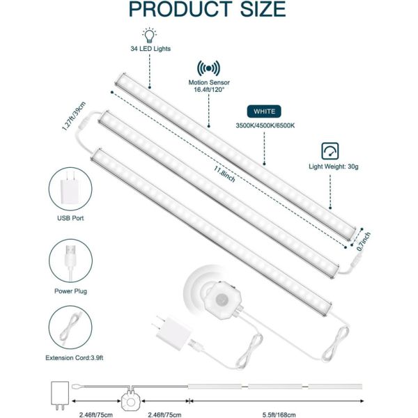 LED Motion Sensor Light installed in cabinet showing illumination
