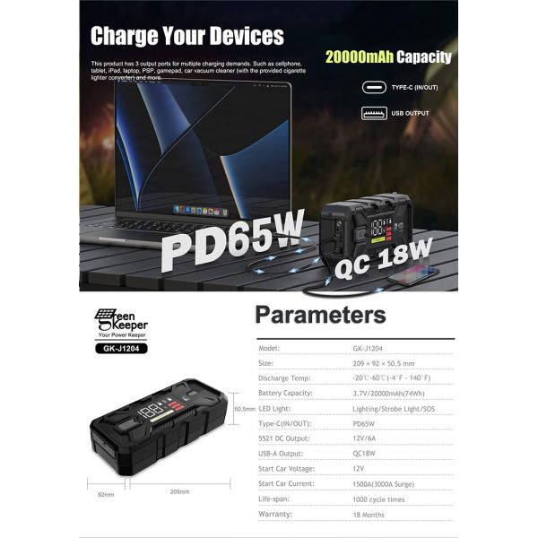 24v 3000A Battery Booster Pack Battery Jump Starter With LED Light Small Cars Savior