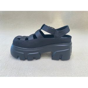 Cheap Genuine Leather Womens Black Platform Sandals Heightening wholesale