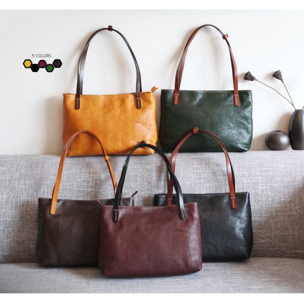 LH-63-5 Red Leather Tote Bag Panelled Womens Leather Handbags