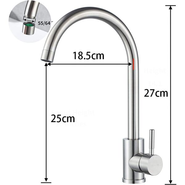 Stainless Steel High Arc Kitchen Sink Faucet Chrome Matte Black Gold SN Finish
