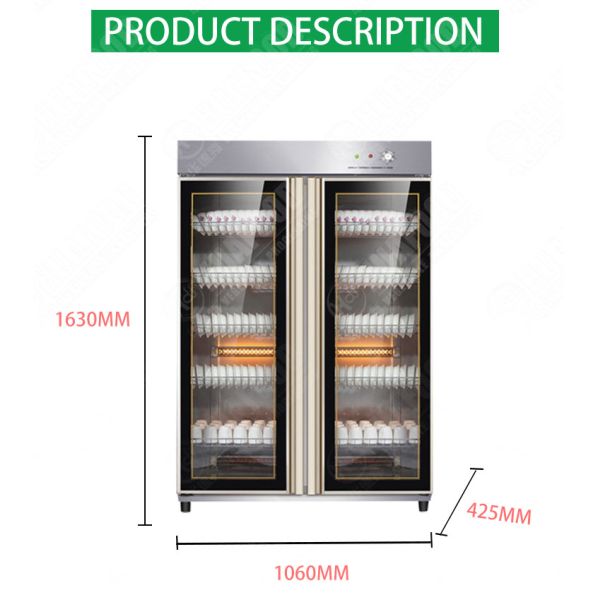 double door 860L capacity heating dry tableware commercial electric disinfection cabinet