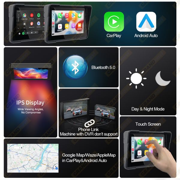 PORTABLE 5 INCH CARPLAY SCREEN 1080P FRONT REAR CAMERA BIKE WITH BUILT-IN GPS NAVIGATION DVR MOTO CAMERA