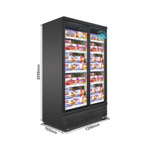 Cheap Commercial 2 Glass Doors Freezer With LED Supermarket Black Painted Steel Upright Deep Freezer wholesale