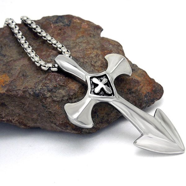 Gothic Fashion Men's Necklace 925 Silver Plated Titanium Stainless Steel Cross Sword Pedant (SP081)