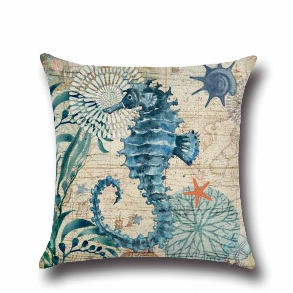Sea Life Decorative Throw Pillow Covers 18"x 18" , Faux Linen Coastal Octopus Cushion Cases for Bed and Couch