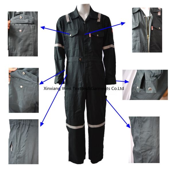 220gsm Dark Green Light Weight Fr Coveralls With 1 Inch Wide Reflective Tape / Fire Retardant Safety Workwear