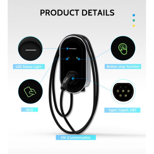 7KW 11KW 22KW Level 2 Fast Charging Station EV Wall Charger 32A Wall Mount AC EV Charger