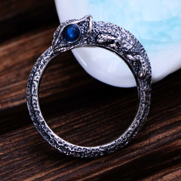 Womens and Mens Chameleon Retro Sterling Silver Ring(XH056032WBLUE)