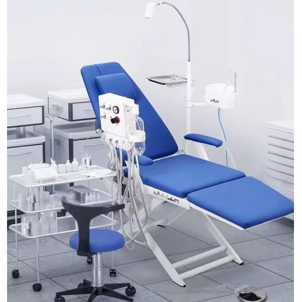 Folding Portable Dental Chair Unit with Stainless Steel Spittoon Instrument Tray and Movable Light Folding Dental Chair