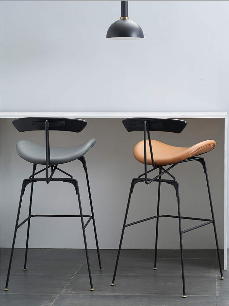 Tall Modern Leather Industrial Bar Stools Metal With Wood Backs