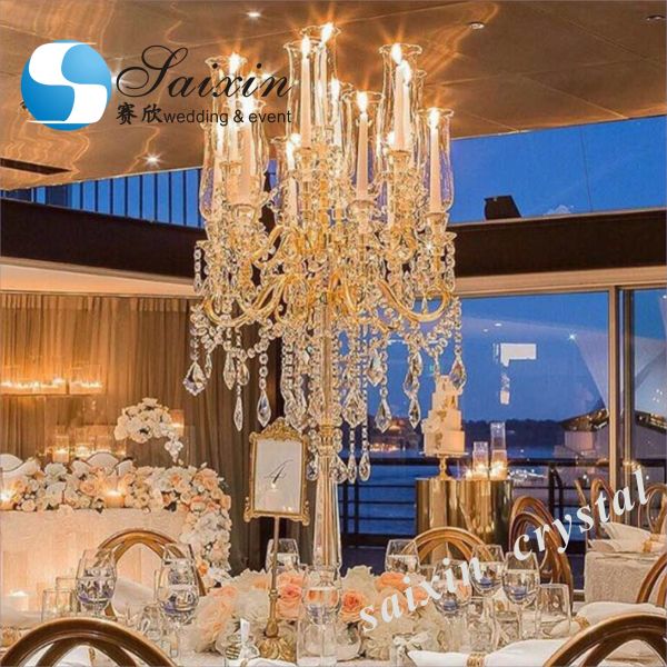 Wholesale long stem black crystal candelabra for wedding centerpiece