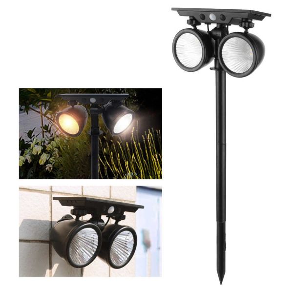 Dual Head 2400mAH 6000K Commercial LED Solar Landscape Spotlights