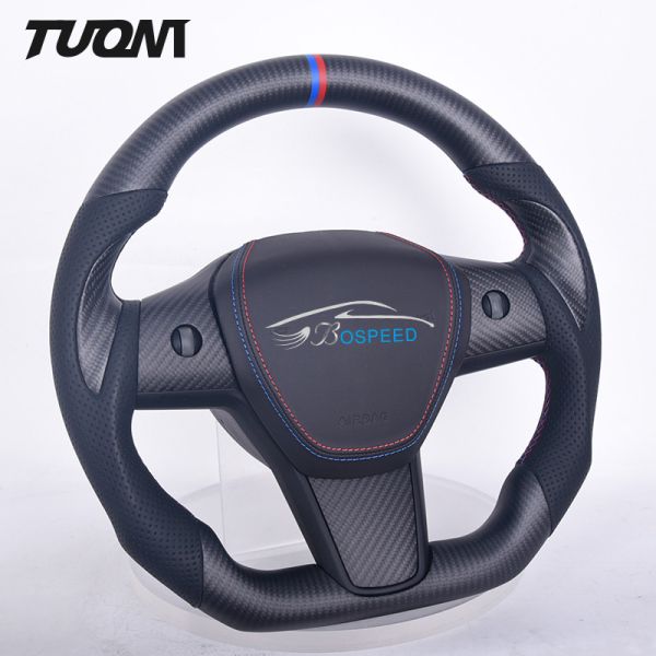 Black Tesla Carbon Fiber Steering Wheel High Heat Resistance Durability