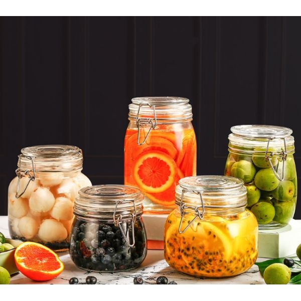 Stainless Steel Snap Airtight Glass Food Storage Canisters 700ml 500ml