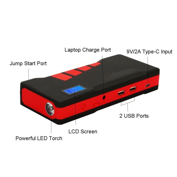 900A Lithium Battery Jump Start Pack A26 12V Jump Starter 8000mah