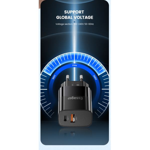 Essager 20W PD QC USB Type C Dual Ports USB Wall Charger