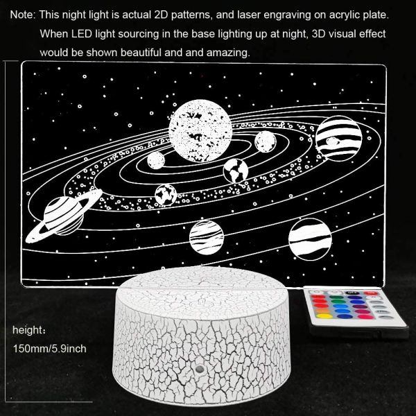 DC5V 3W 3D LED Night Light 16 Colors Galaxy Night Light Solar System