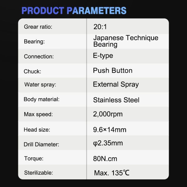 Dental Implant Surgical Handpiece Low Speed 20:1 Contra Angle Handpiece