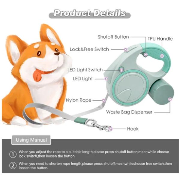Self Acting Retractable Dog Lead Automatic Retractable Pet Leash Portable Anti Escape