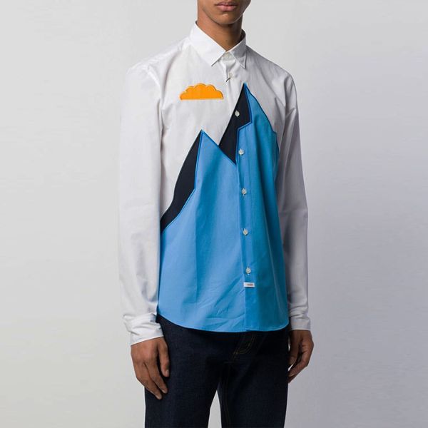 Contrast Splicing Colors Mens Fashion Casual Shirts / Patchwork Shirt Customized