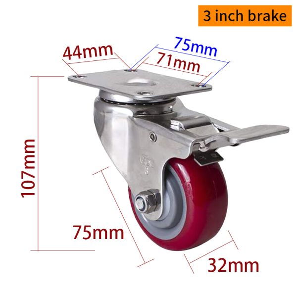 EDL 3Inch Stainless Steel Medium Duty Caster With Red Wheel Loading 150Kg S543P-85