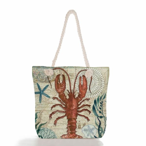 Octopus Turtle Print Thick Rope Vintage Beach Bag large capacity For Women