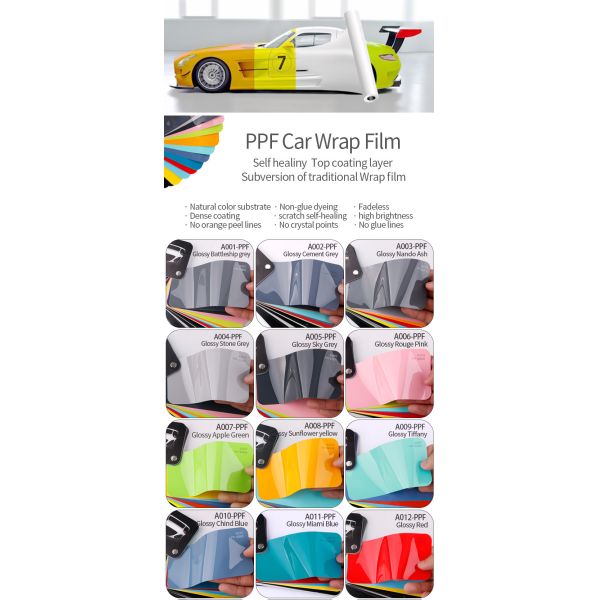 1.52x15m TPU Glossy white Vinyl Air Bubble Free Wrapping Glossy Sky Grey Paint Protection Smart Tint PPF Car Color Changing Film TPU tph PPF color