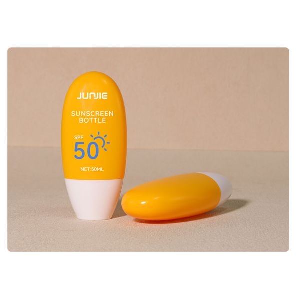 Flat Round Squeeze Bottle 50ml Sunscreen Container Cosmetic With PE Collar And White Screw Cap