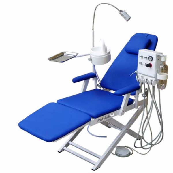 Folding Portable Dental Chair Unit with Stainless Steel Spittoon Instrument Tray and Movable Light Folding Dental Chair
